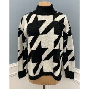Karl Lagerfeld Sweater Womens XS ​Houndstooth Mockneck Oversized Plush Pullover